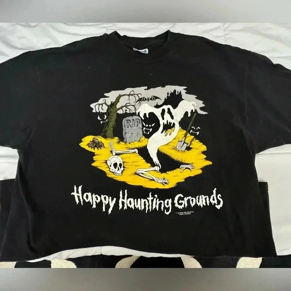 VTG 1992 Glow in the Dark Halloween Spooky Single Stich Tshirt XL Ghosts Unisex